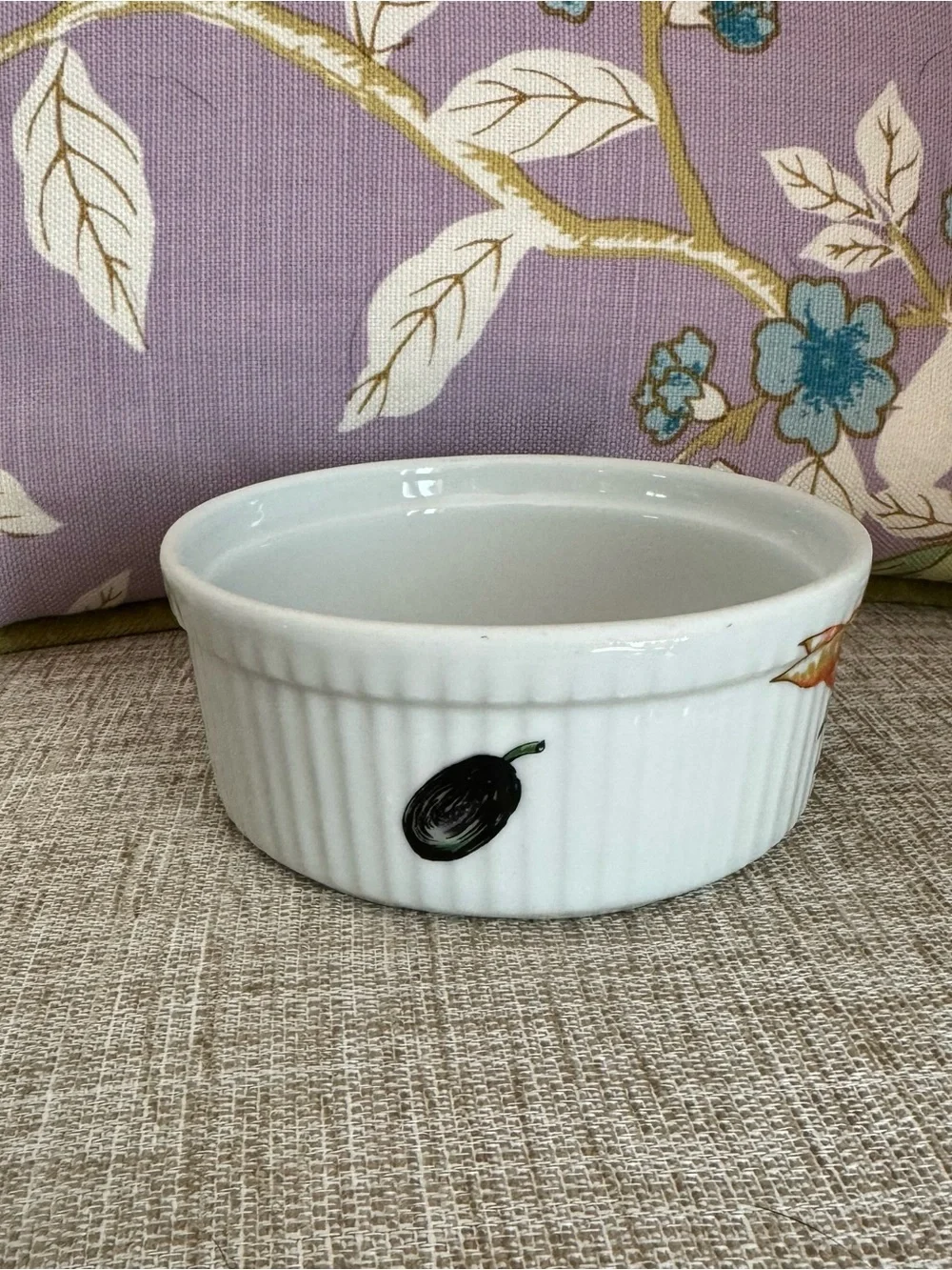Vintage Apilco Garden Vegetable Pattern Porcelain Soufflé Dish / Ramekin